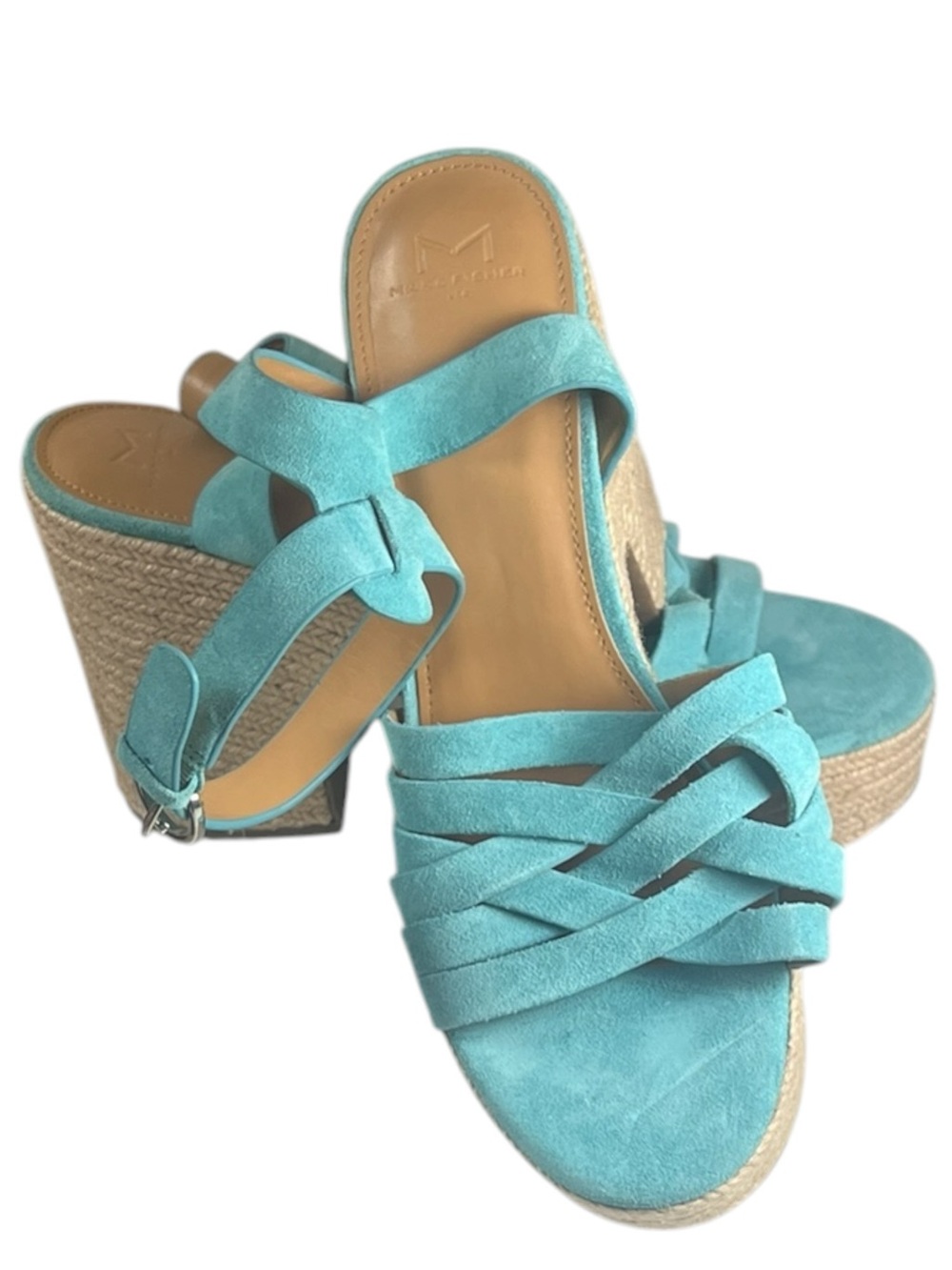 Marc Fisher Ltd Oaten Suede Platform Espadrille Sandals in Light Turquoise
